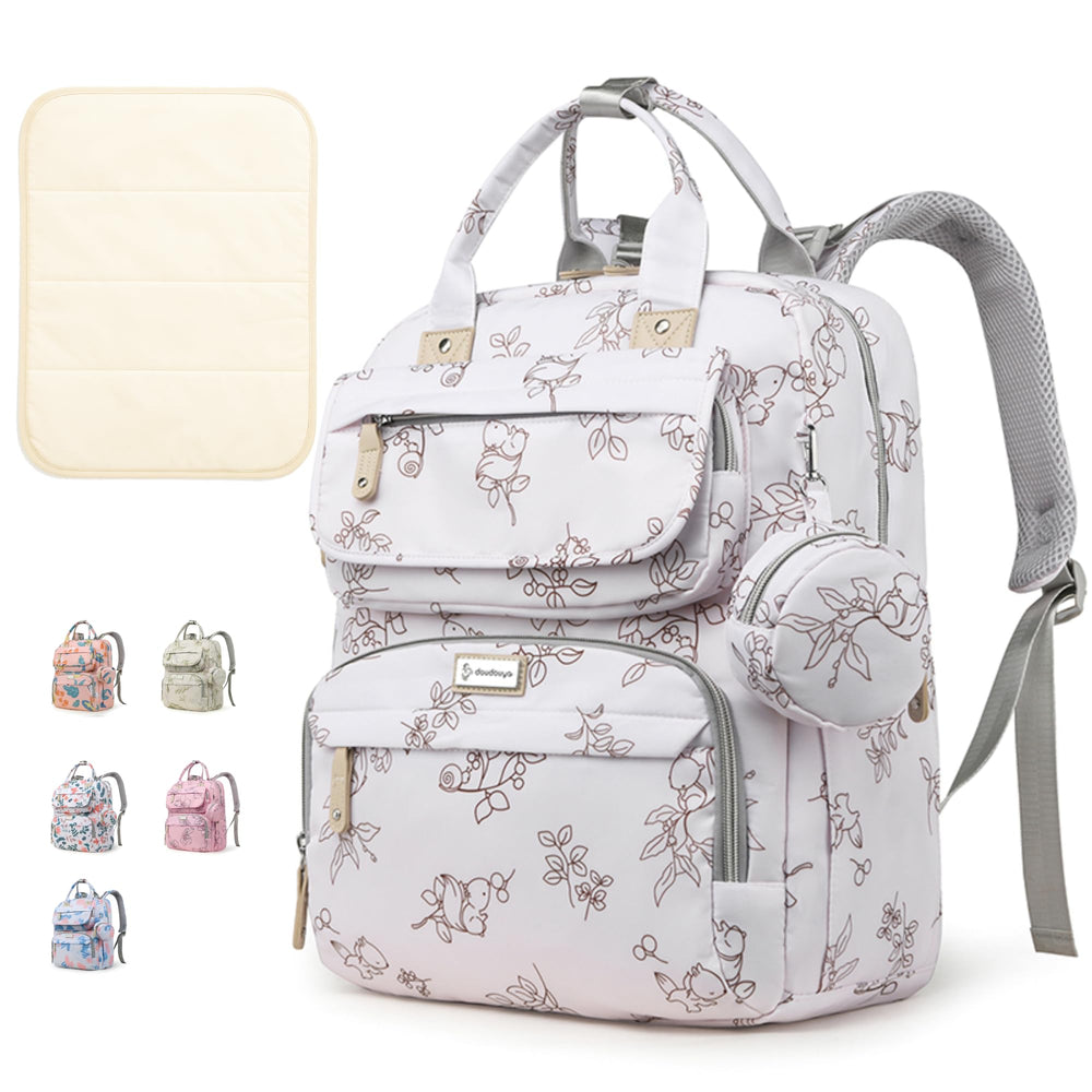 Generic Diaper Bag Backpack Cream White front view highlights spacious capacity for diapers and a laptop.