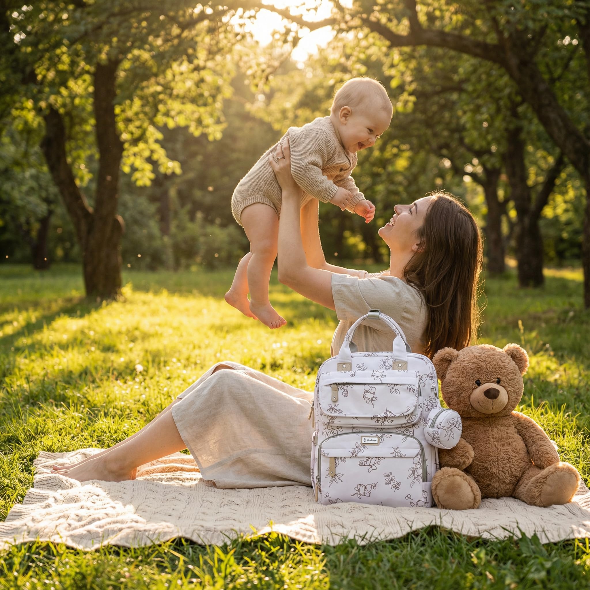 Generic Diaper Bag Backpack Cream White luggage sleeve supports easy airport transitions.