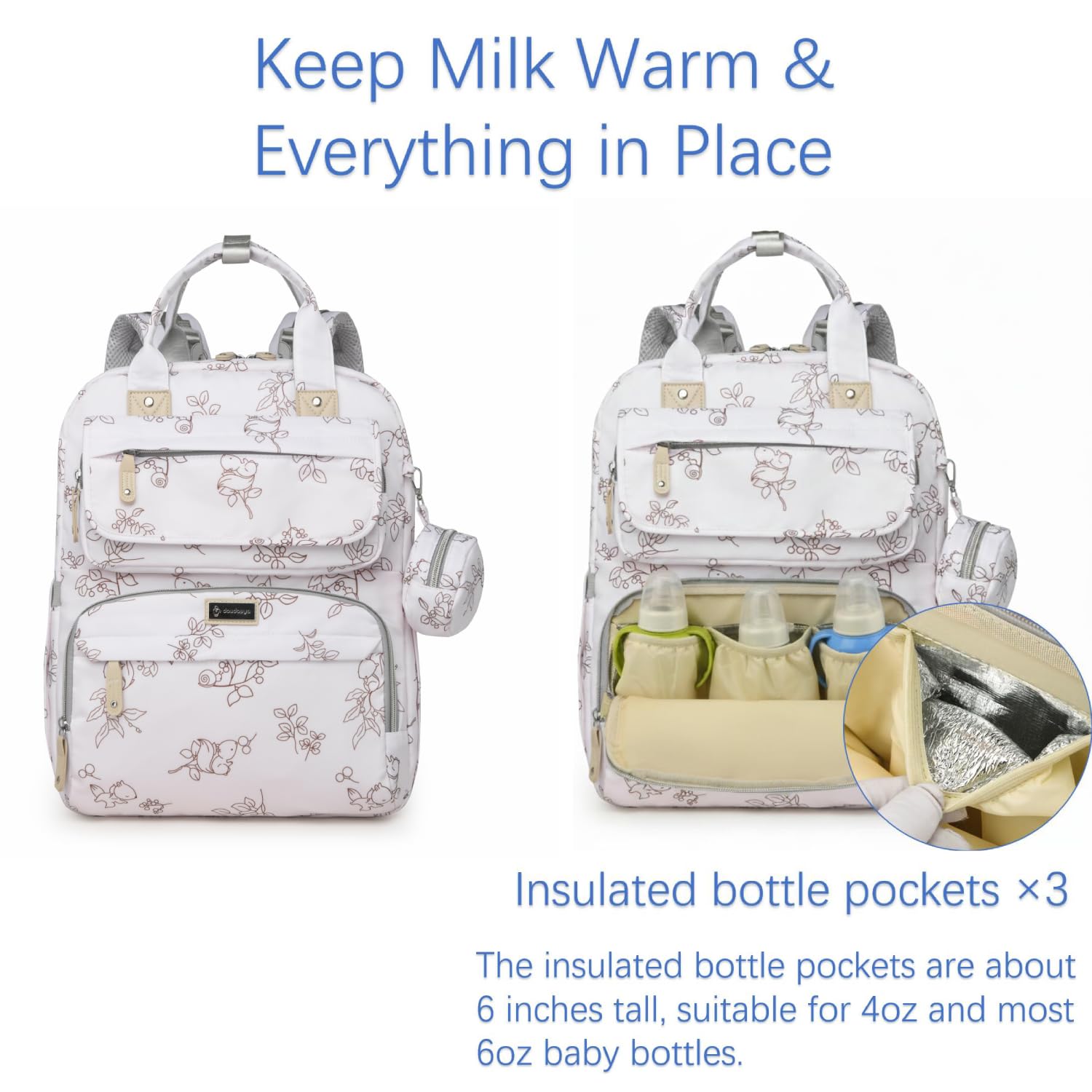Generic Diaper Bag Backpack Cream White main compartment image emphasizes stroller-friendly organization.