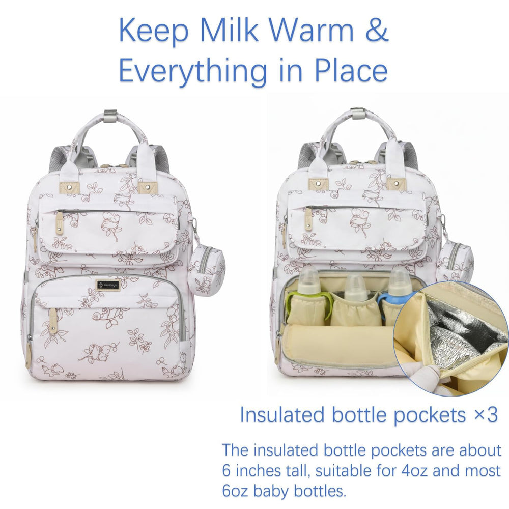 Generic Diaper Bag Backpack Cream White main compartment image emphasizes stroller-friendly organization.