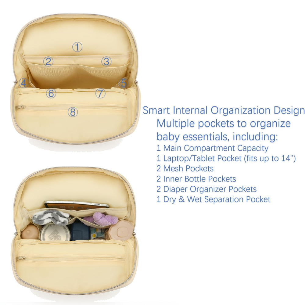 Generic Diaper Bag Backpack Cream White pacifier holder detail highlights easy access attachment.
