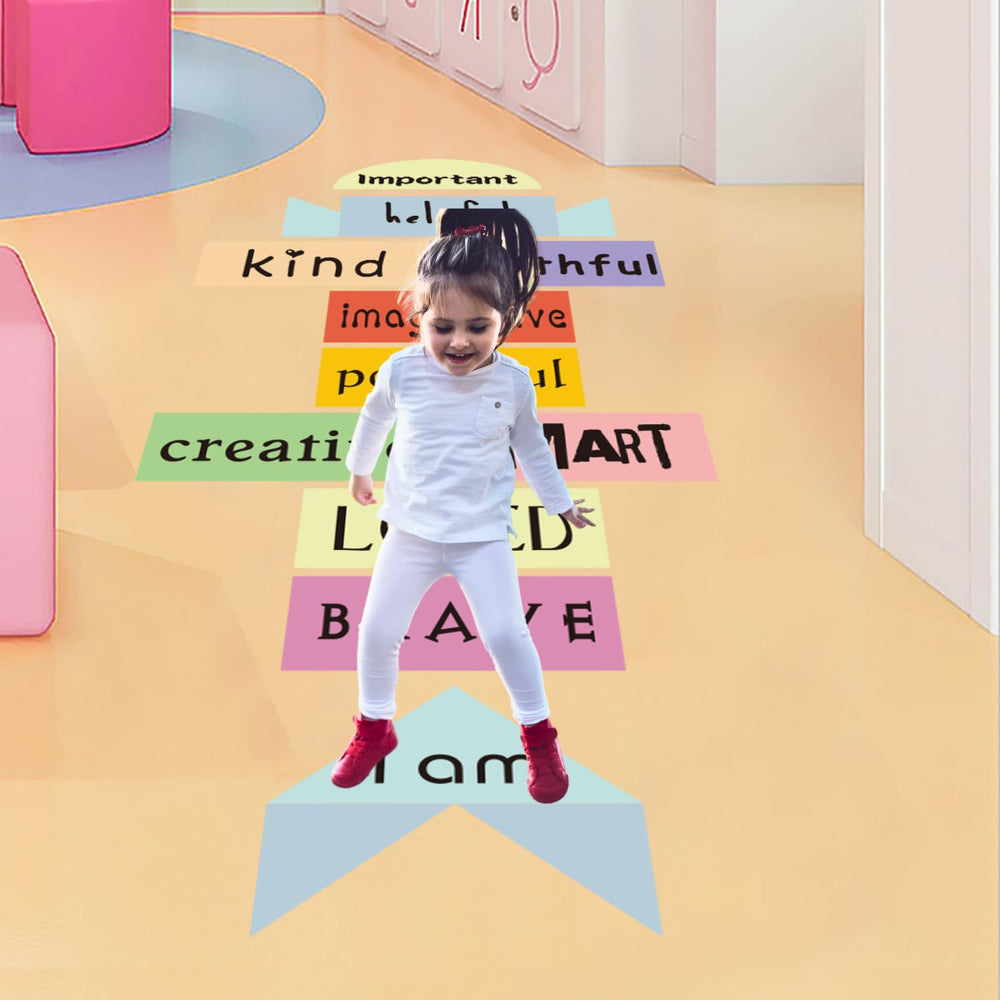 Generic hopscotch floor sticker in a playroom ready for active learning.