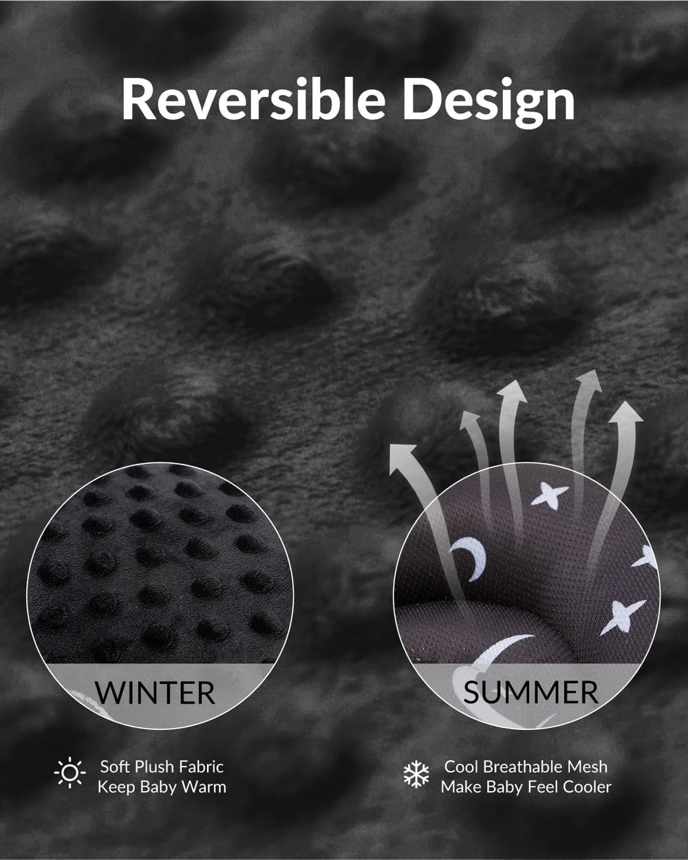 Generic breathable mesh back side keeps baby cooler in warmer months.