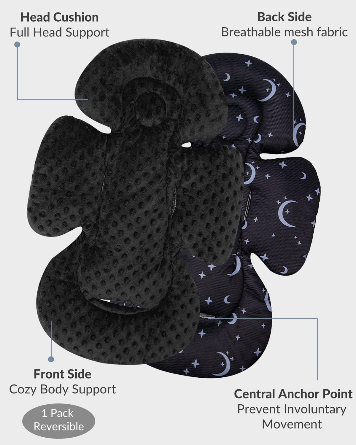 Generic crotch and belt pads add comfort and reduce harness irritation during travel.