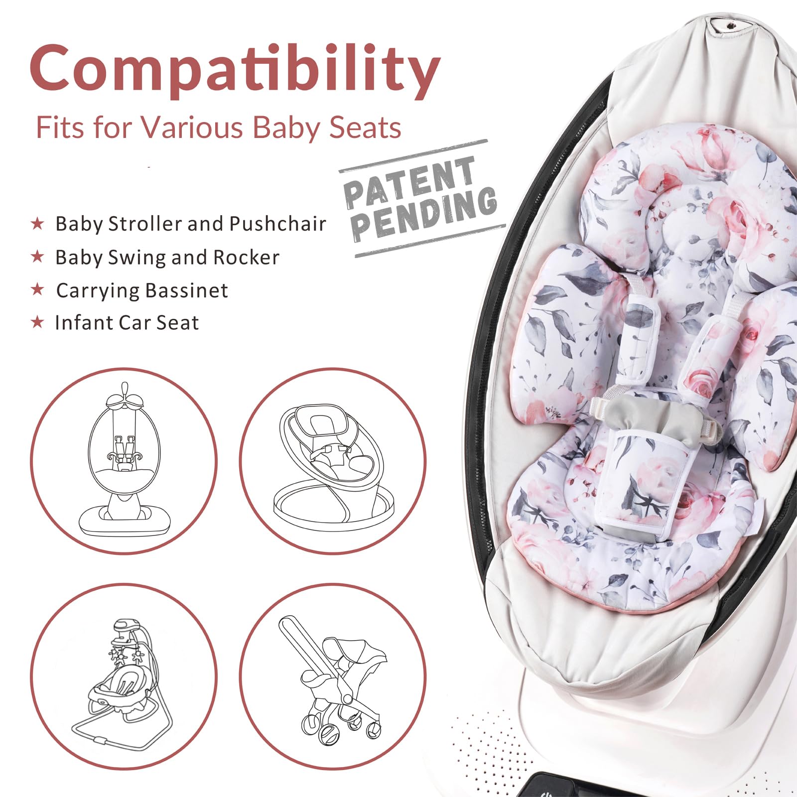 Generic Infant Seat Insert Pink Floral back view showing breathable mesh for warmer seasons.