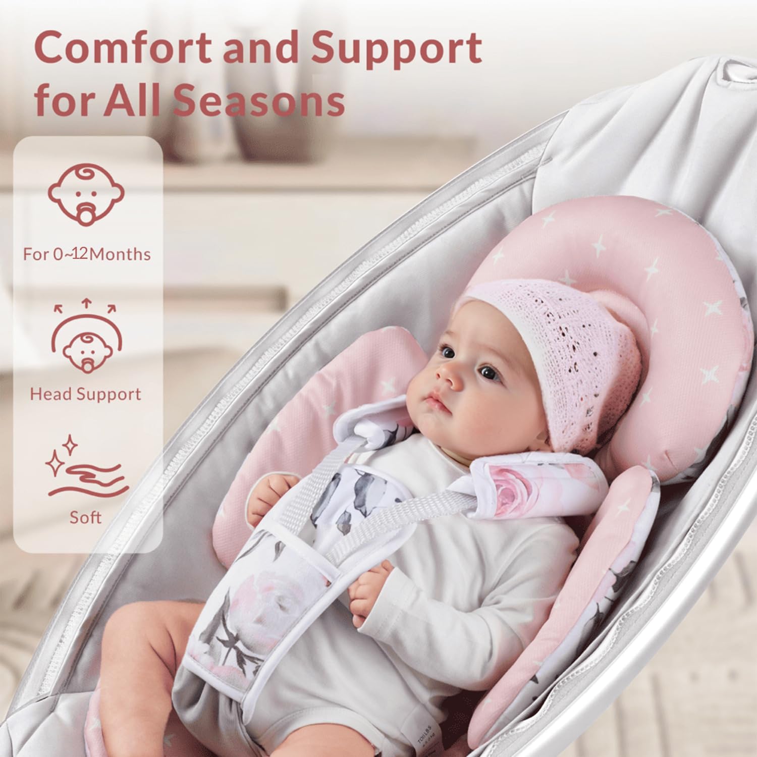 Generic Infant Seat Insert Pink Floral dimensions overview for a secure fit.