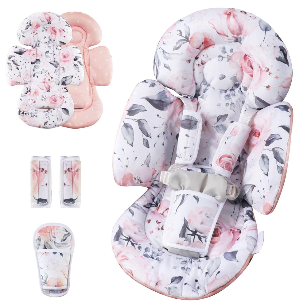 Generic Infant Seat Insert Pink Floral front view showcasing reversible fabric for all-season comfort.