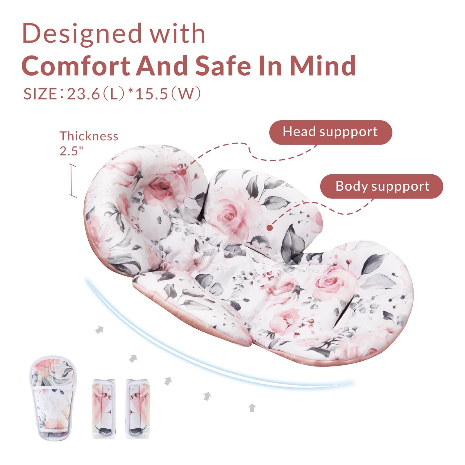 Generic Infant Seat Insert Pink Floral in-use demonstration in a car seat.