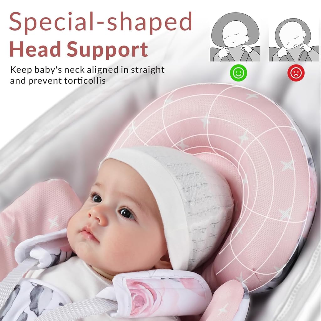 Generic Infant Seat Insert Pink Floral side view highlighting thick head support for newborns.