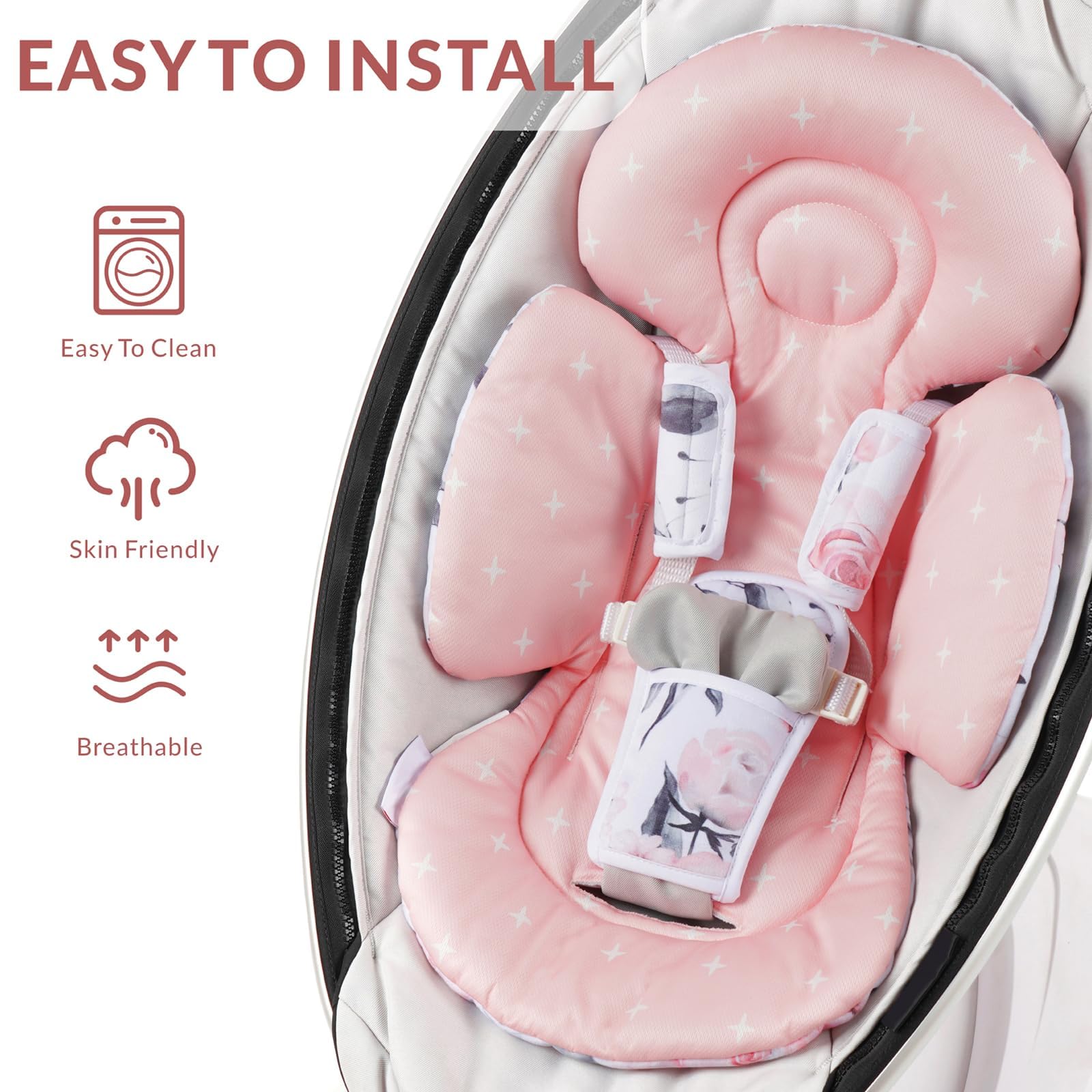 Generic Infant Seat Insert Pink Floral machine-washable for easy care.