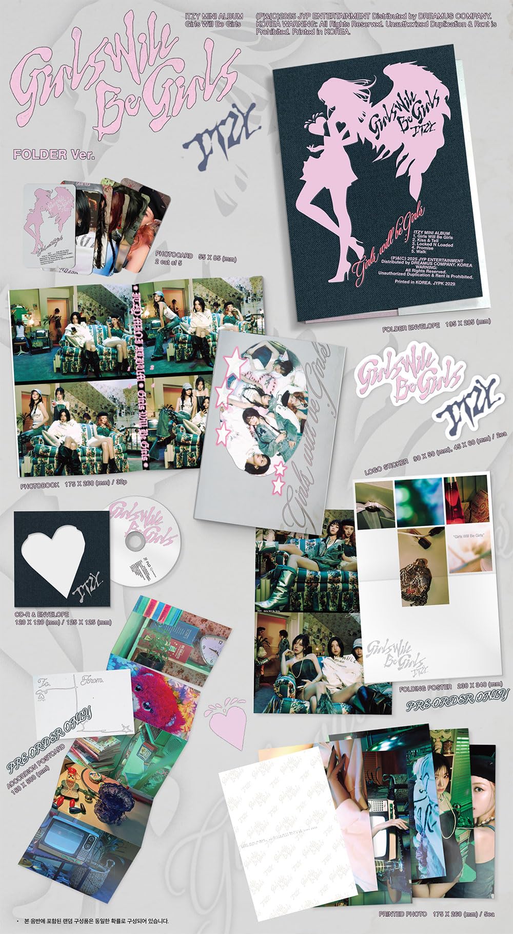 Itzy 10th mini album Folder Ver packaging highlights included items for gifting.