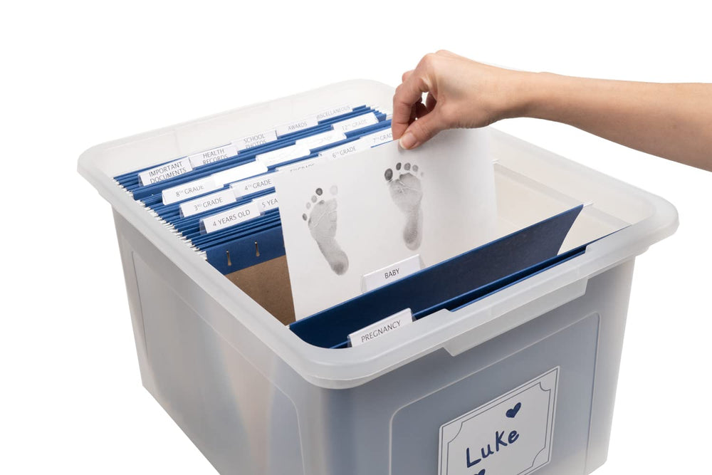 Generic Kid's Memory Keepsake Box pre-printed inserts simplify labeling.