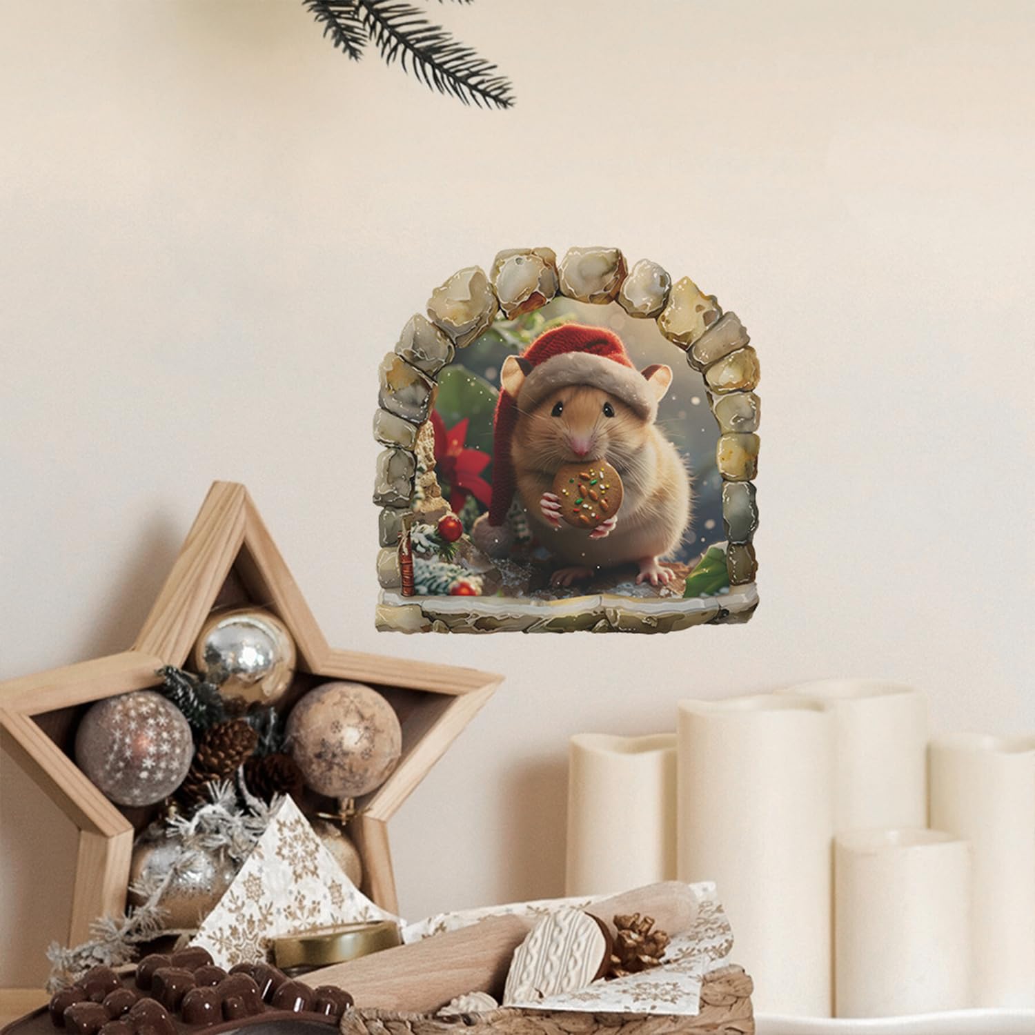 Generic mouse hole wall sticker on wall creates a playful scene at home.
