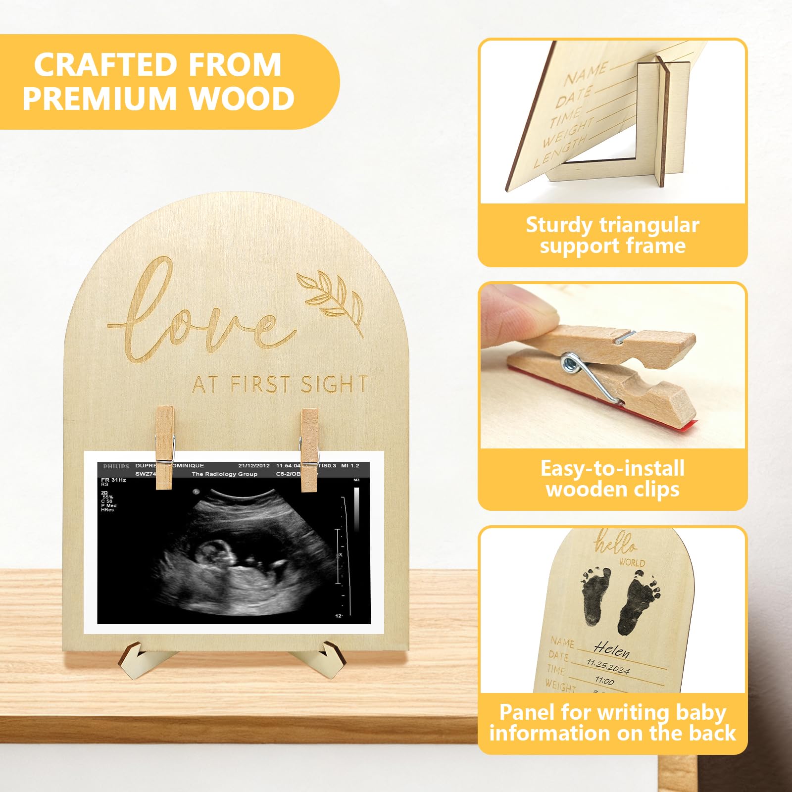 Generic nursery-decor wooden frame adds subtle charm to cribs and shelves.