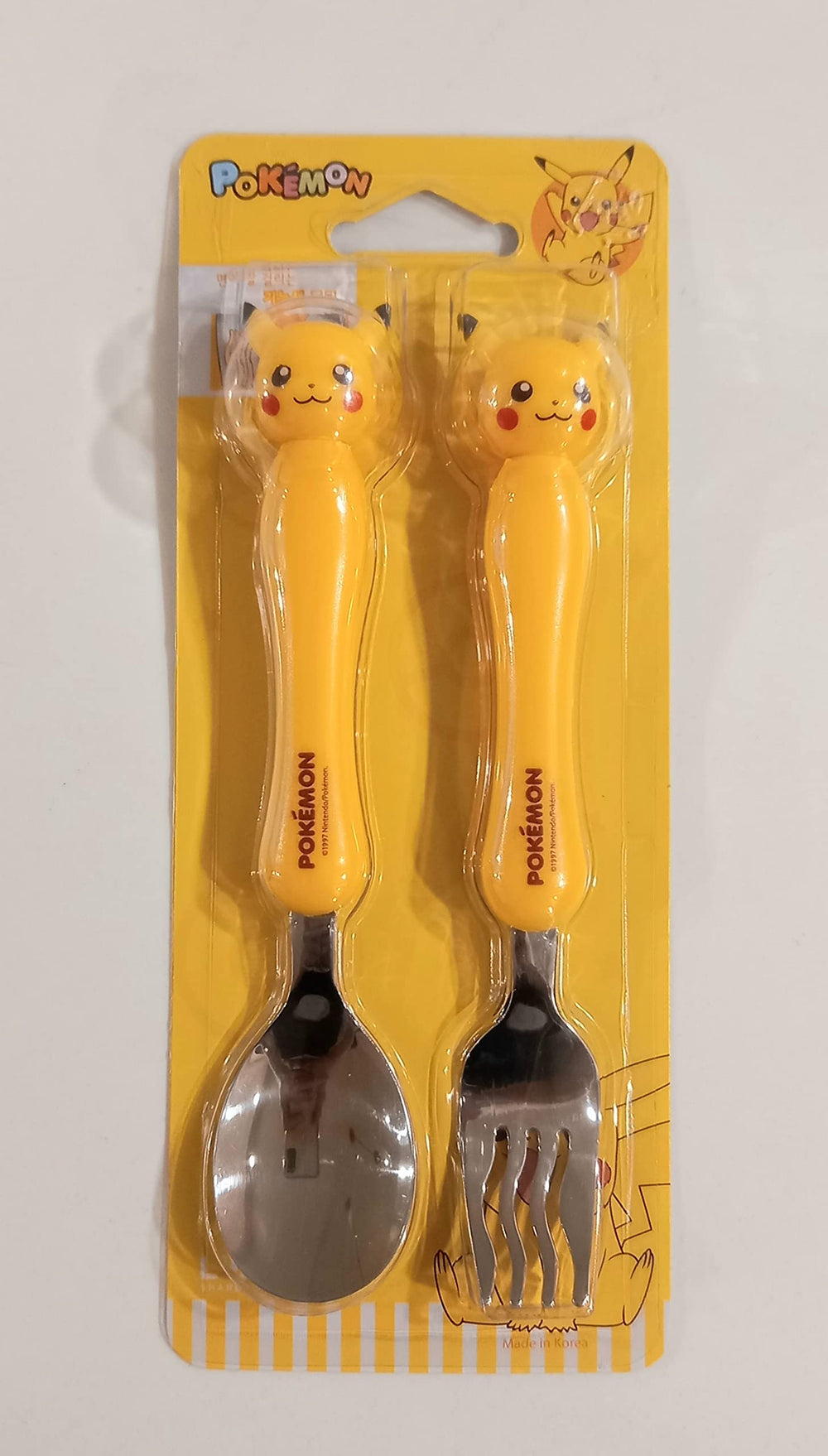 Generic Pikachu stainless steel fork and spoon set travel-ready; compact for school and trips