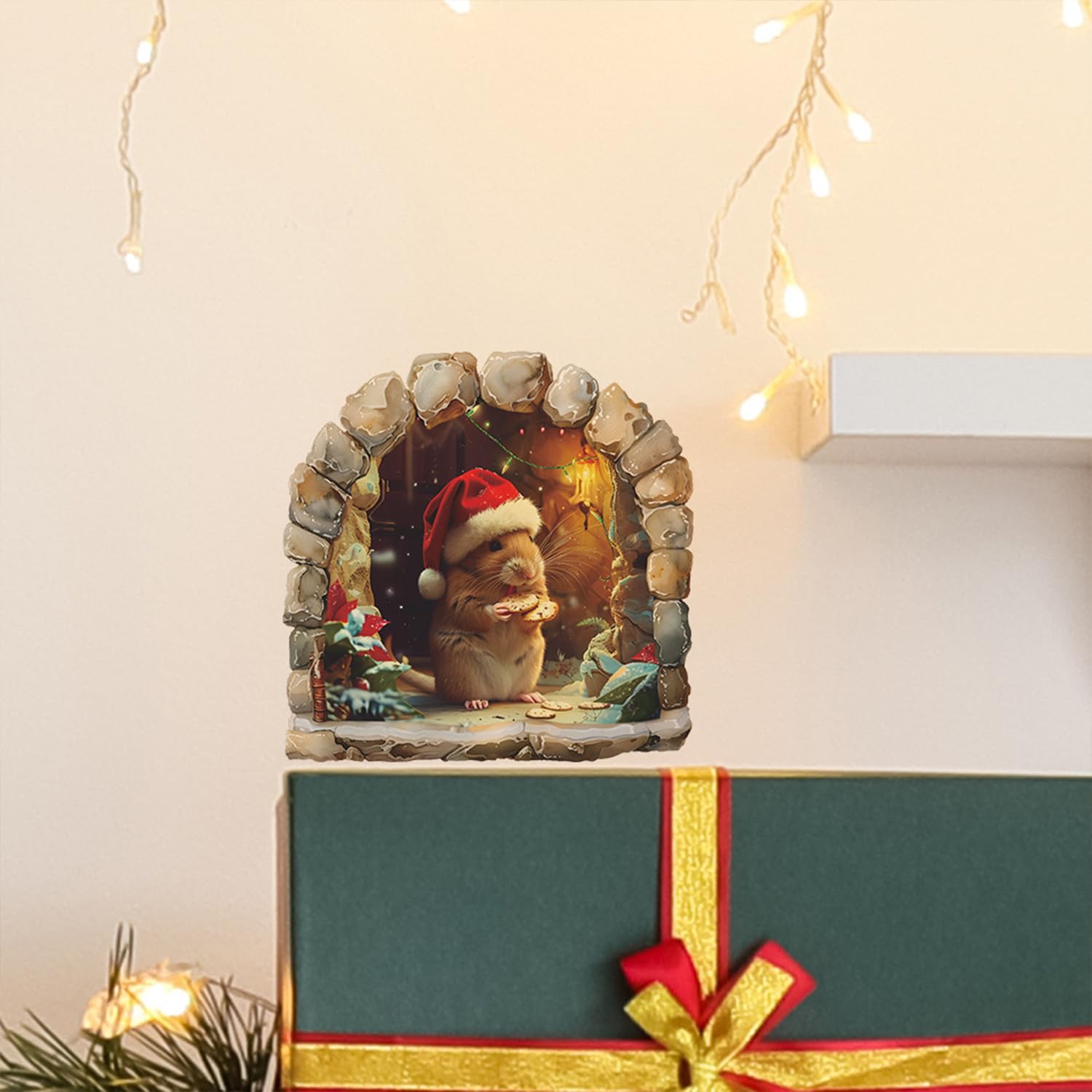 Generic removable Christmas wall sticker mouse hole is easy to reposition.