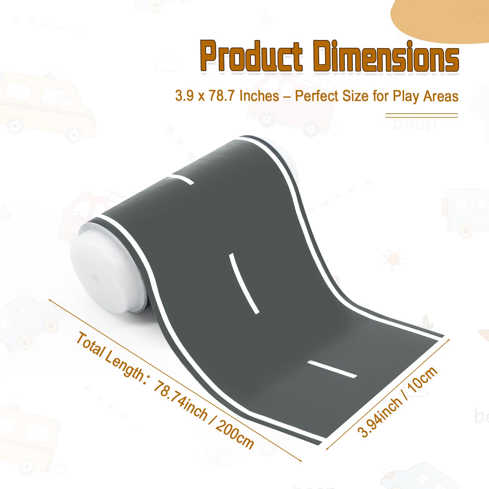 Generic residue-free road tape on walls enables vertical driving play without mess.
