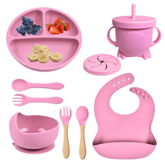 Generic silicone baby feeding set divided suction plate helps meals stay neat.