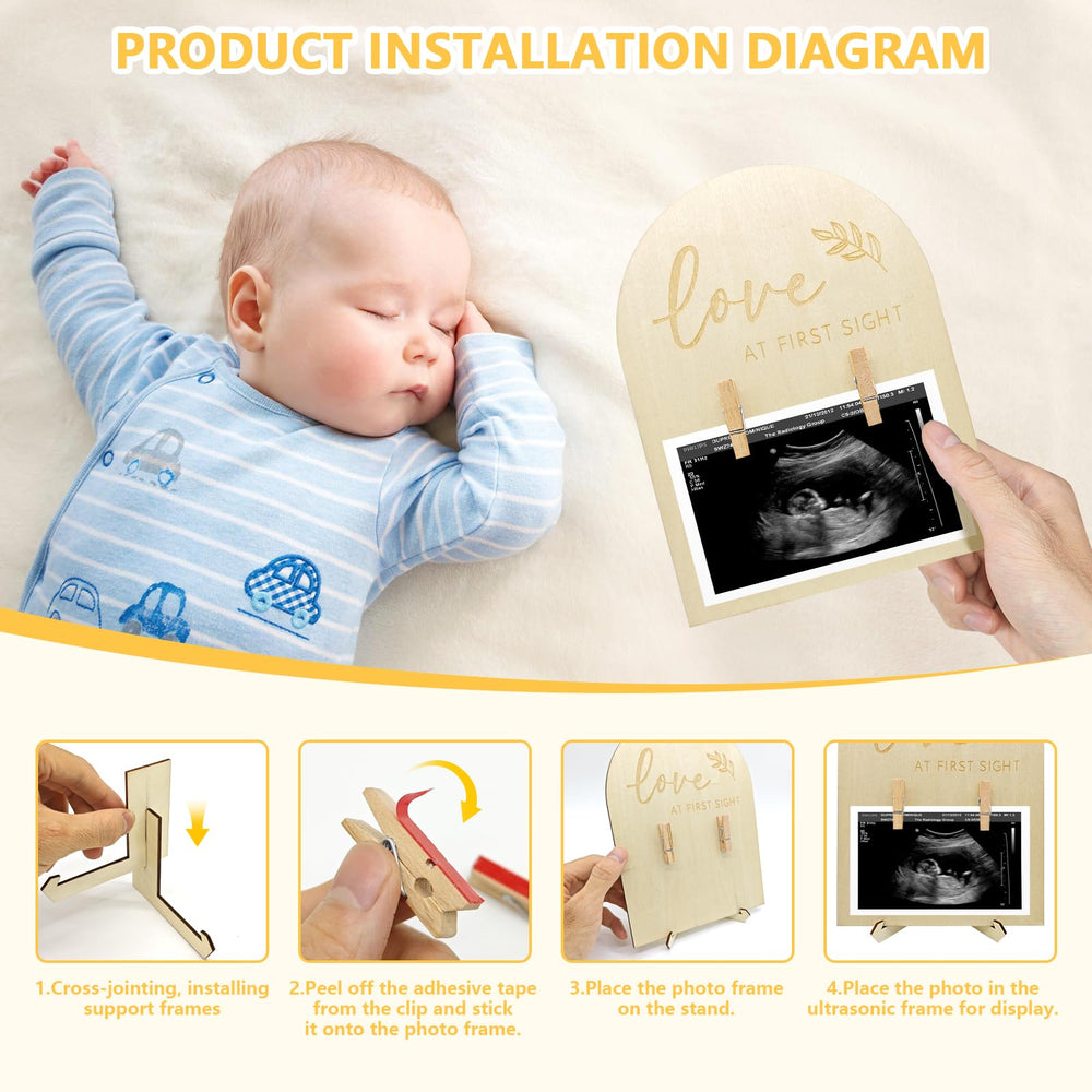 Generic tabletop-display wooden frame for a stylish, lightweight nursery keepsake.