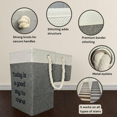 Generic Thiella stair basket folded flat shows space-saving storage when not in use