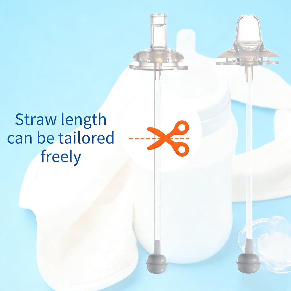 Generic weighted straw attachments in use during self-feeding practice.