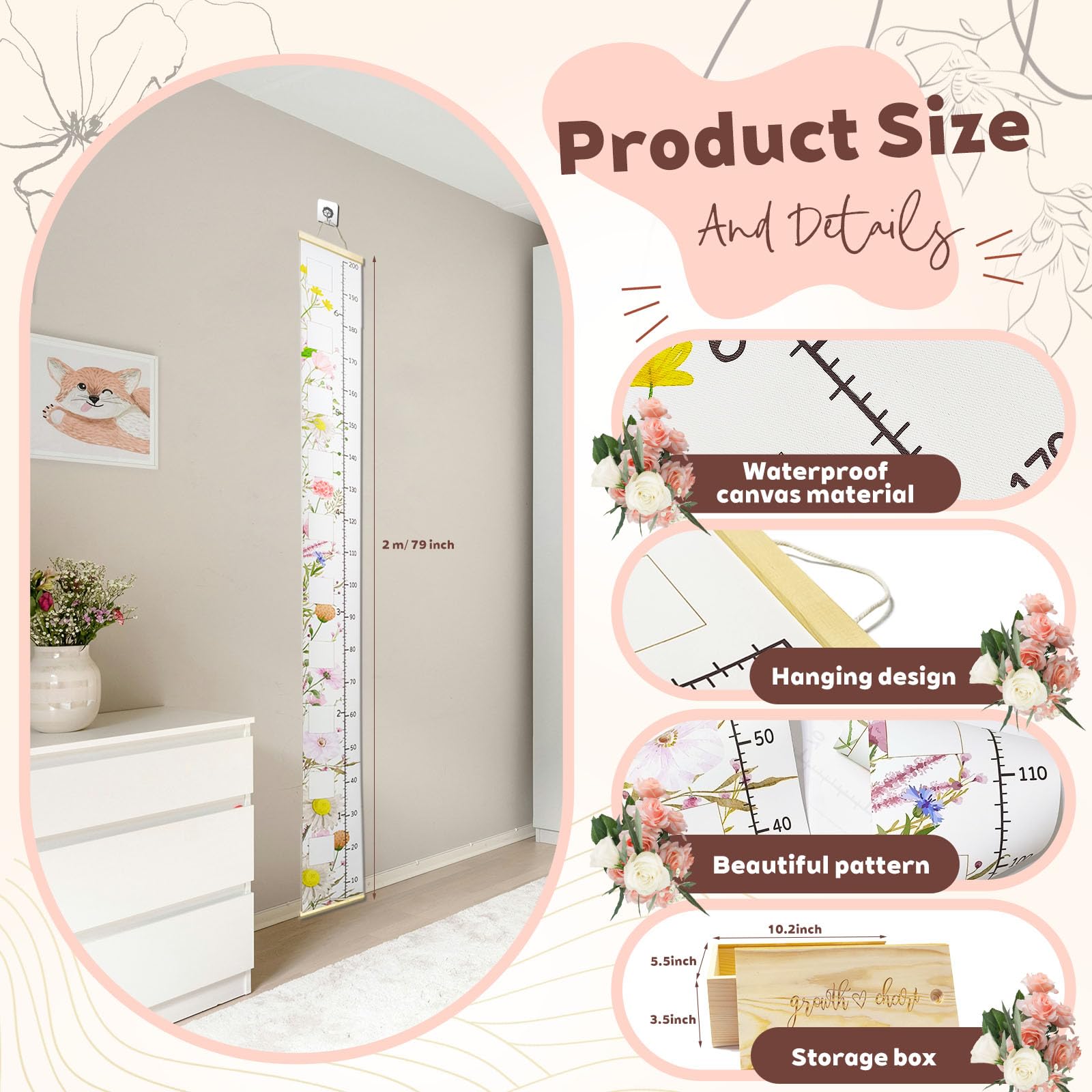 Generic Wild Natural Flowers keepsake box paired with chart for milestone photos