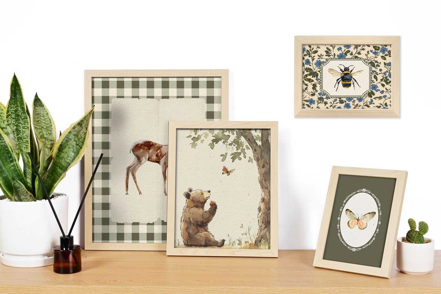Generic woodland forest scene sage-green print creates a calm focal point.