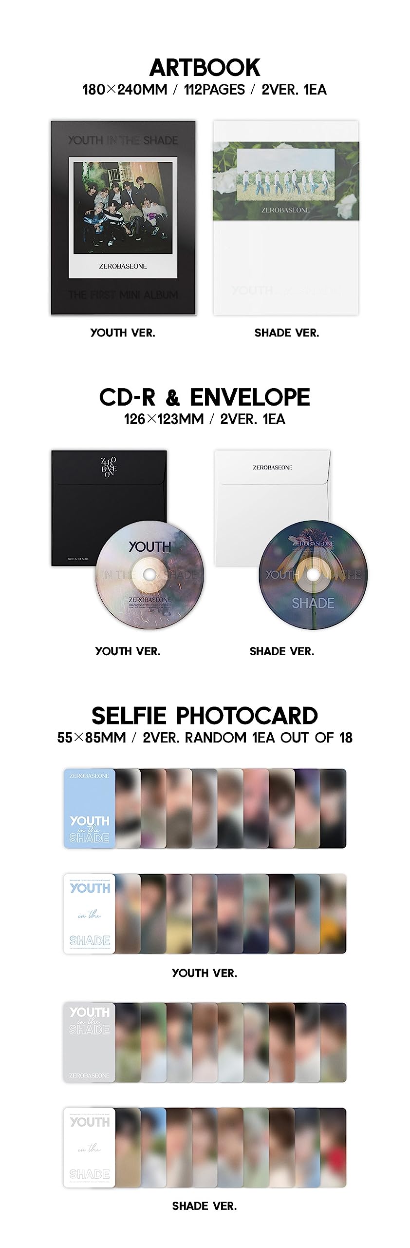 Genie Music ZEROBASEONE Youth in the Shade SHADE ver packaging highlights mood-driven aesthetics.