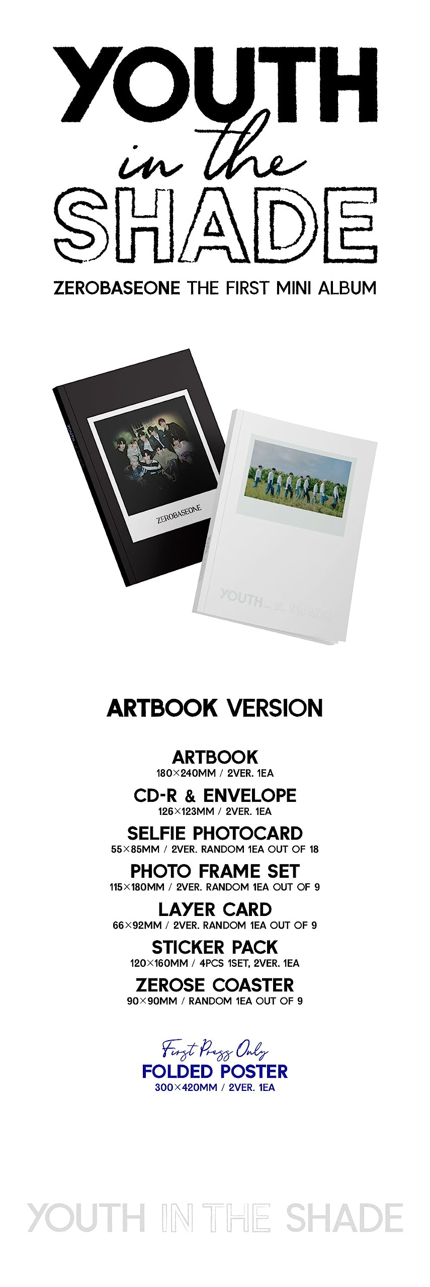 Genie Music ZEROBASEONE Youth in the Shade SHADE ver photo-card set offers collectible moments for fans.