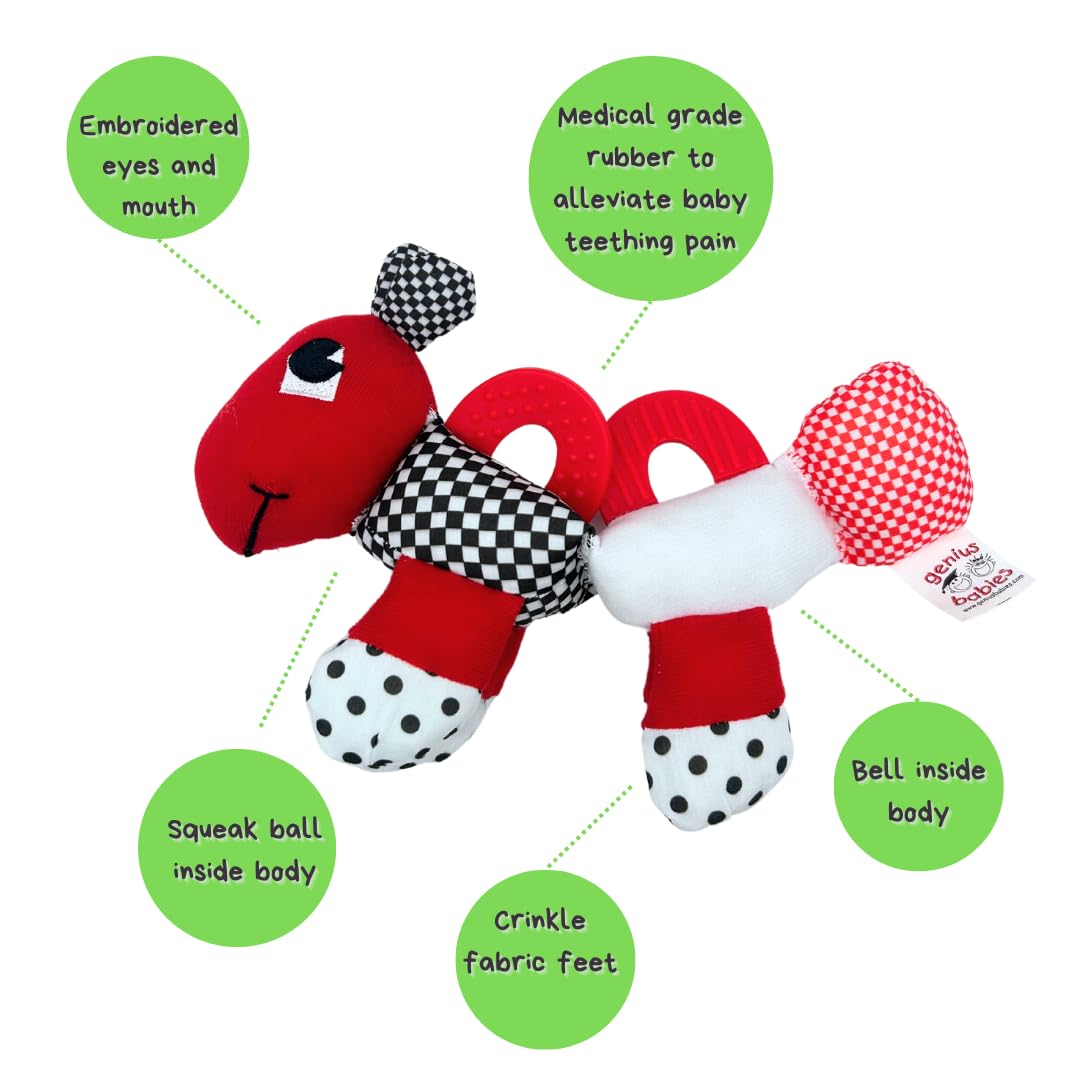 Genius Baby Toys high-contrast caterpillar highlighting visual tracking and focus.