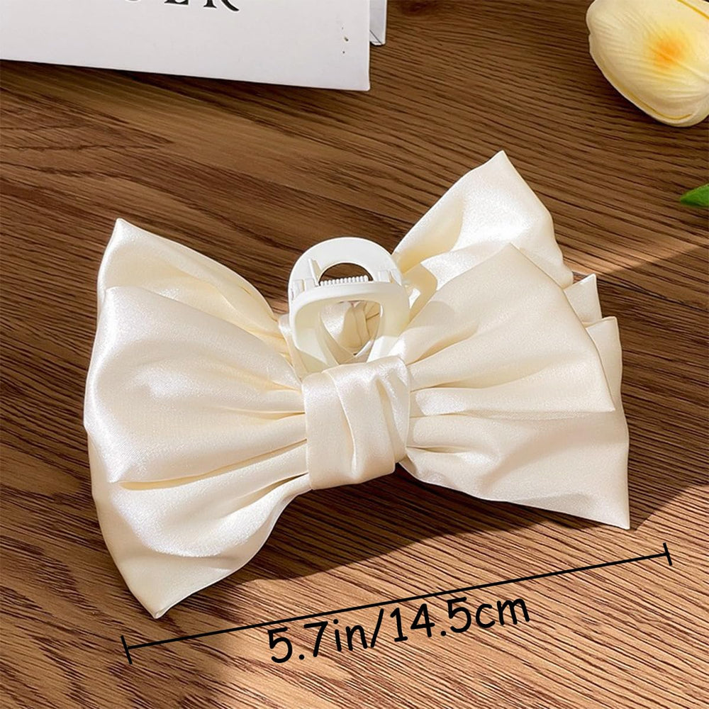 GeoGeoDIY satin bow clip closeup shows smooth fabric and durability.
