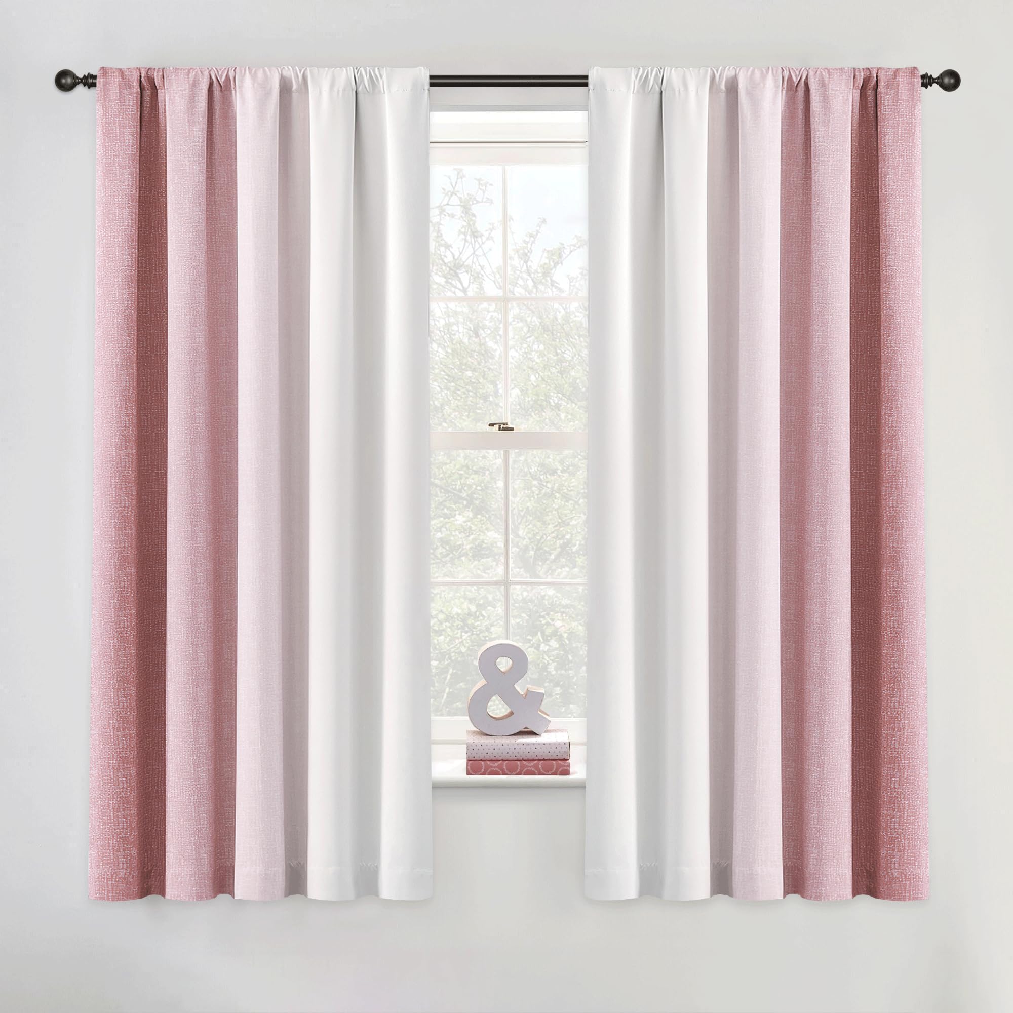 Geomoroccan ombre curtains pink-white gradient provide stylish room darkening and privacy.