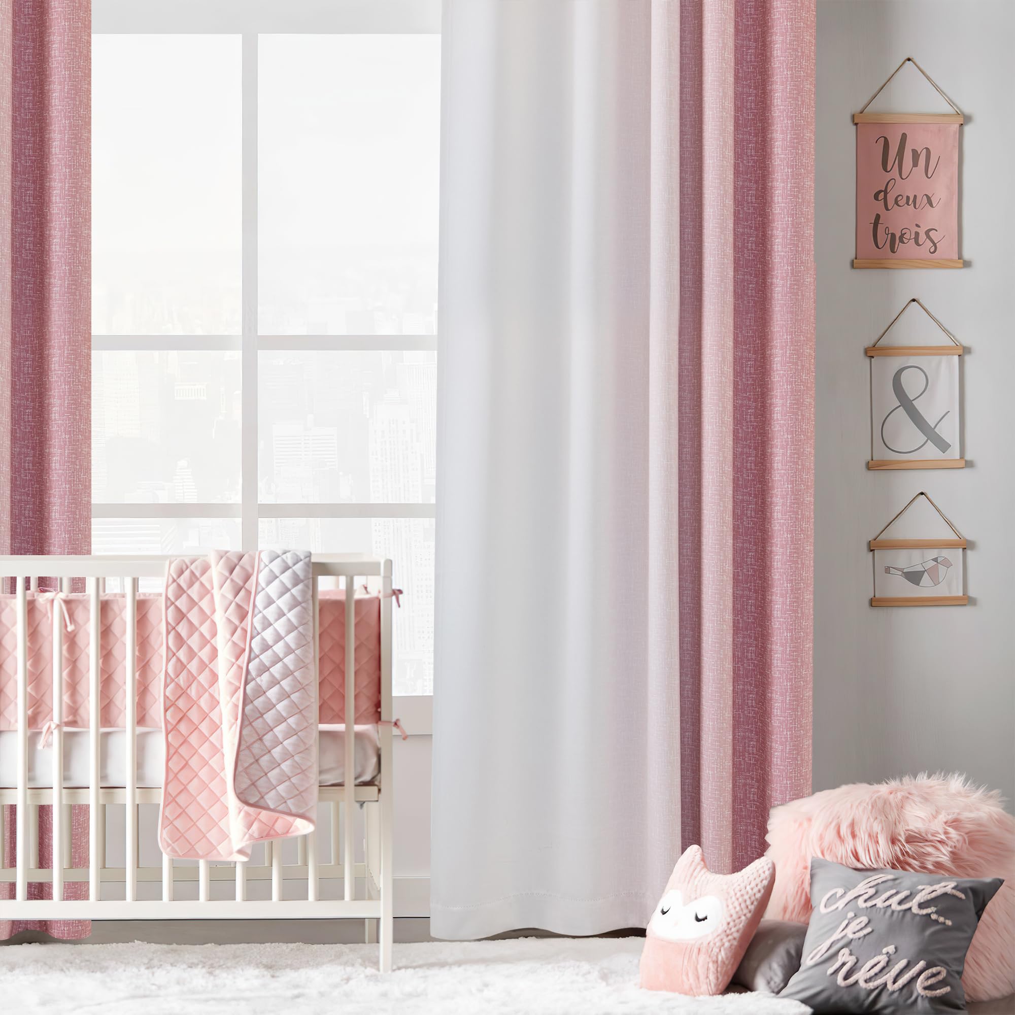 Geomoroccan rod pocket curtains shown for easy installation and smooth sliding.
