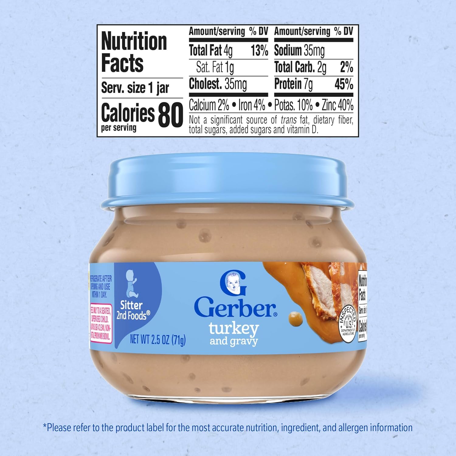 Gerber 2nd Foods turkey gravy jar presents wholesome puree for meals.