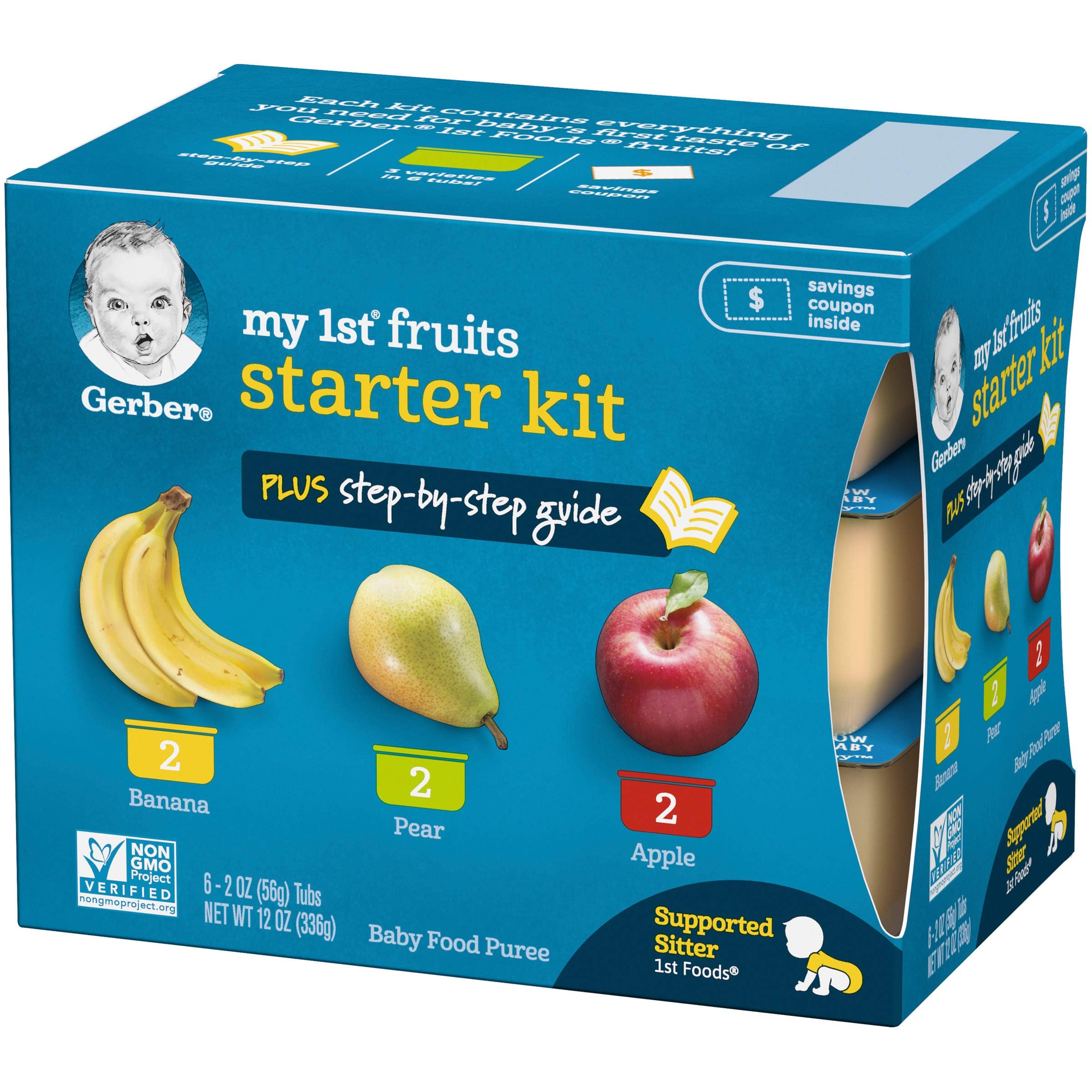 Gerber first veggies sampler carrot green bean sweet potato tubs.