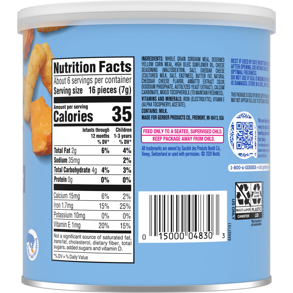 Gerber Lil' Crunchies Garden Tomato canister image emphasizing texture and airy crunch for babies.
