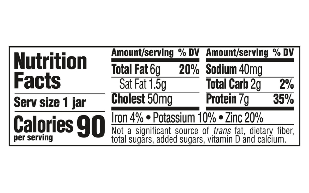 Gerber Mealtime chicken & gravy jar nutrition label highlights protein content.
