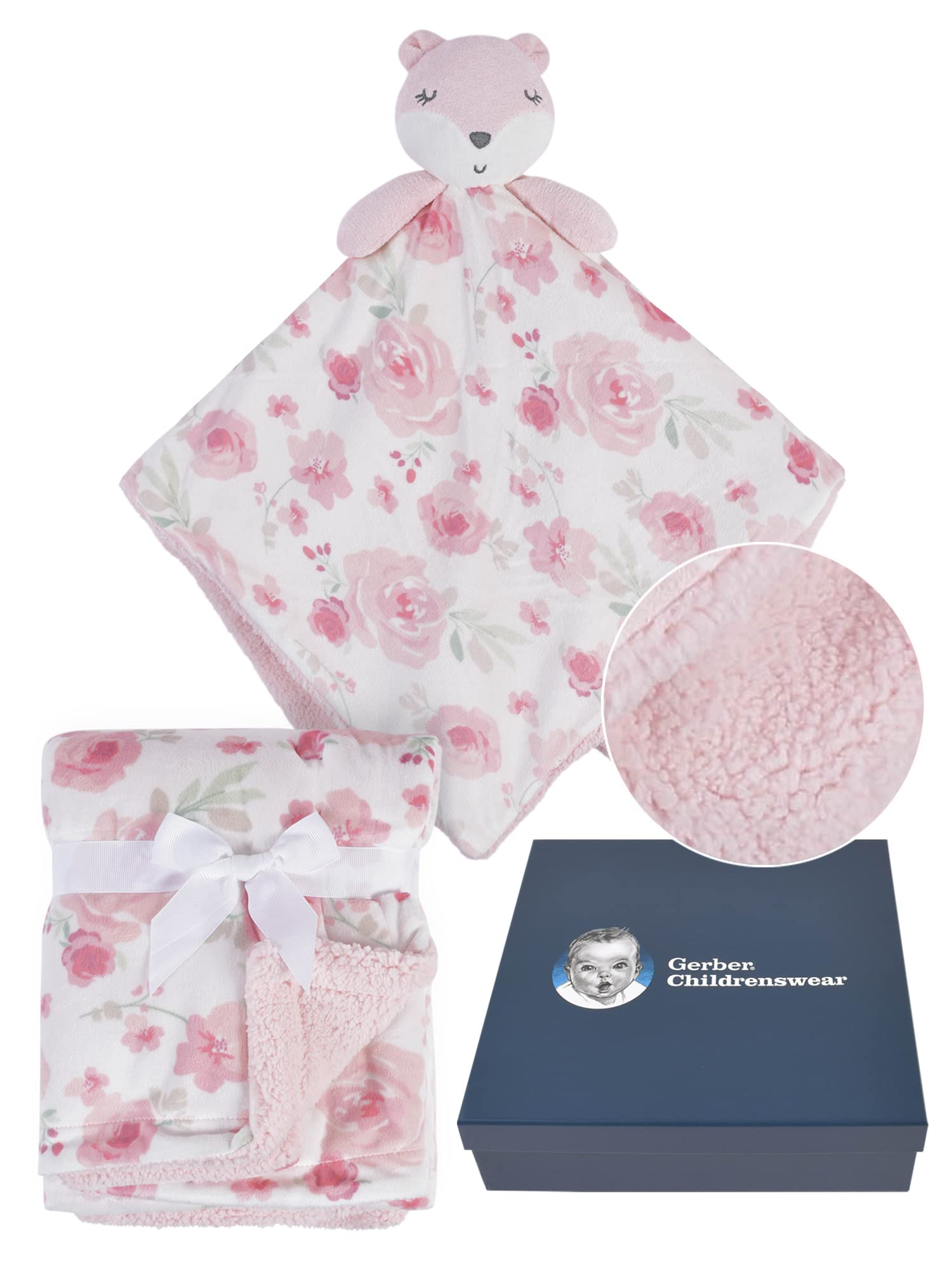 Gerber pink and white color scheme enhances cute baby presentation.