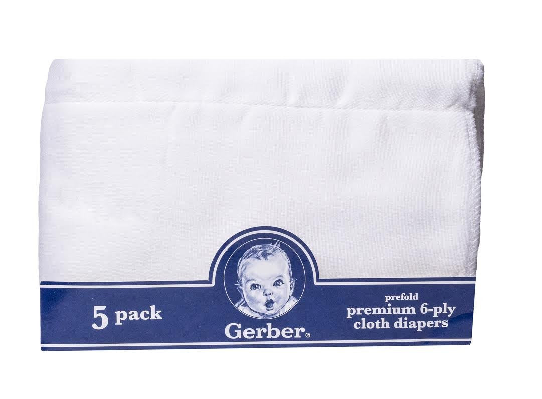 Gerber Prefold Premium 6-Ply Cloth Diapers with soft cotton lining for comfort and absorbency.