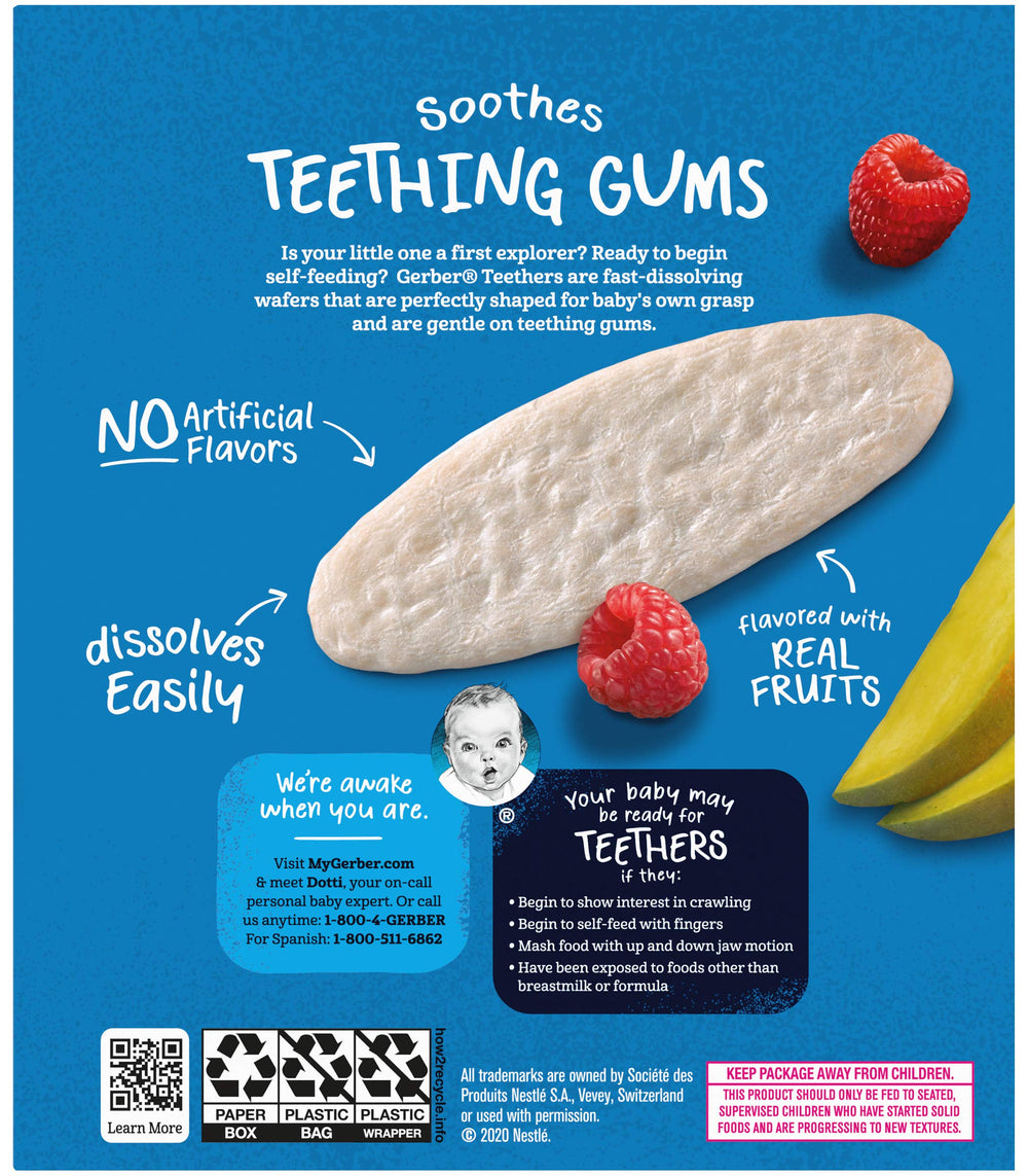 Gerber teething wafers hand held size supports self feeding milestones