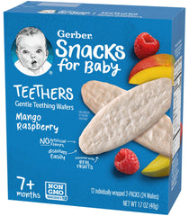 Gerber teething wafers made with real fruits and no artificial flavors