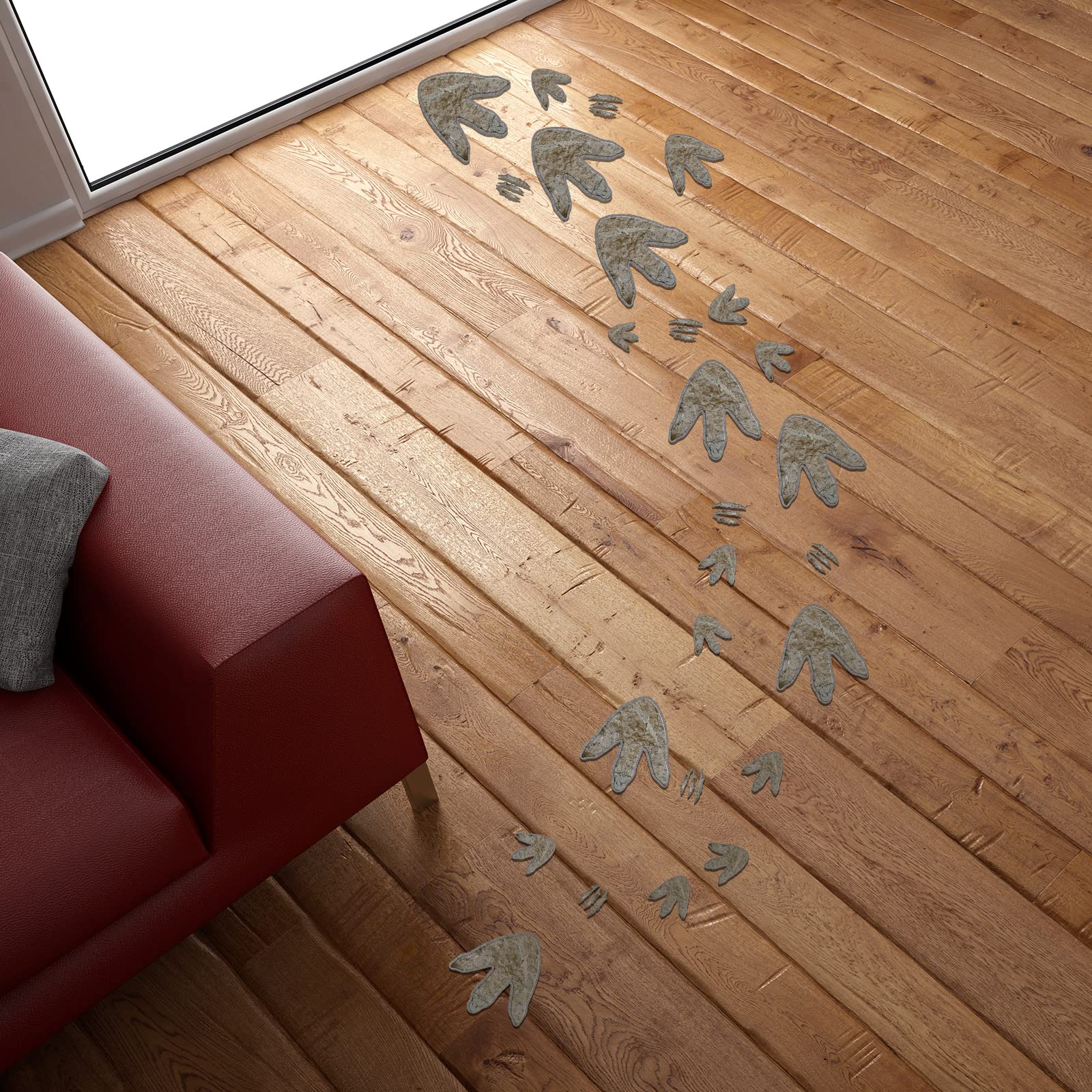 Versatile dinosaur footprint decals for walls, windows, dorms