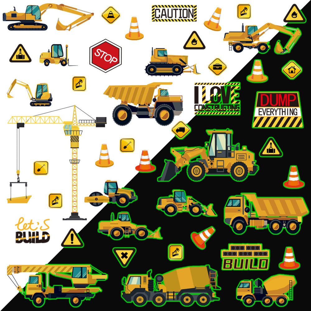 Gersoniel glow dump-truck sticker offers nighttime visibility to spark curiosity on walls.