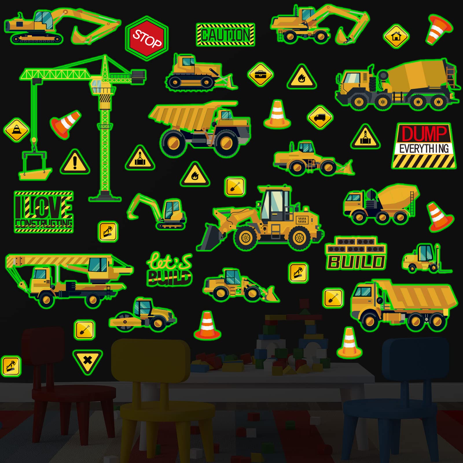 Gersoniel glow truck sticker adds gentle night-time glow for ceiling decor and bedtime play.