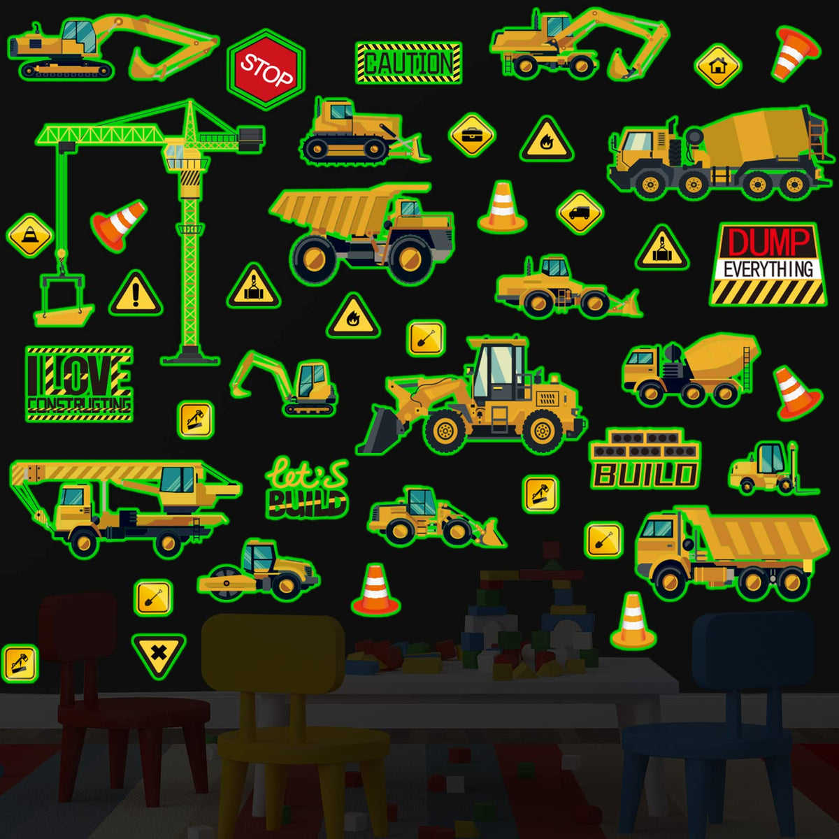 Gersoniel glow truck sticker adds gentle night-time glow for ceiling decor and bedtime play.