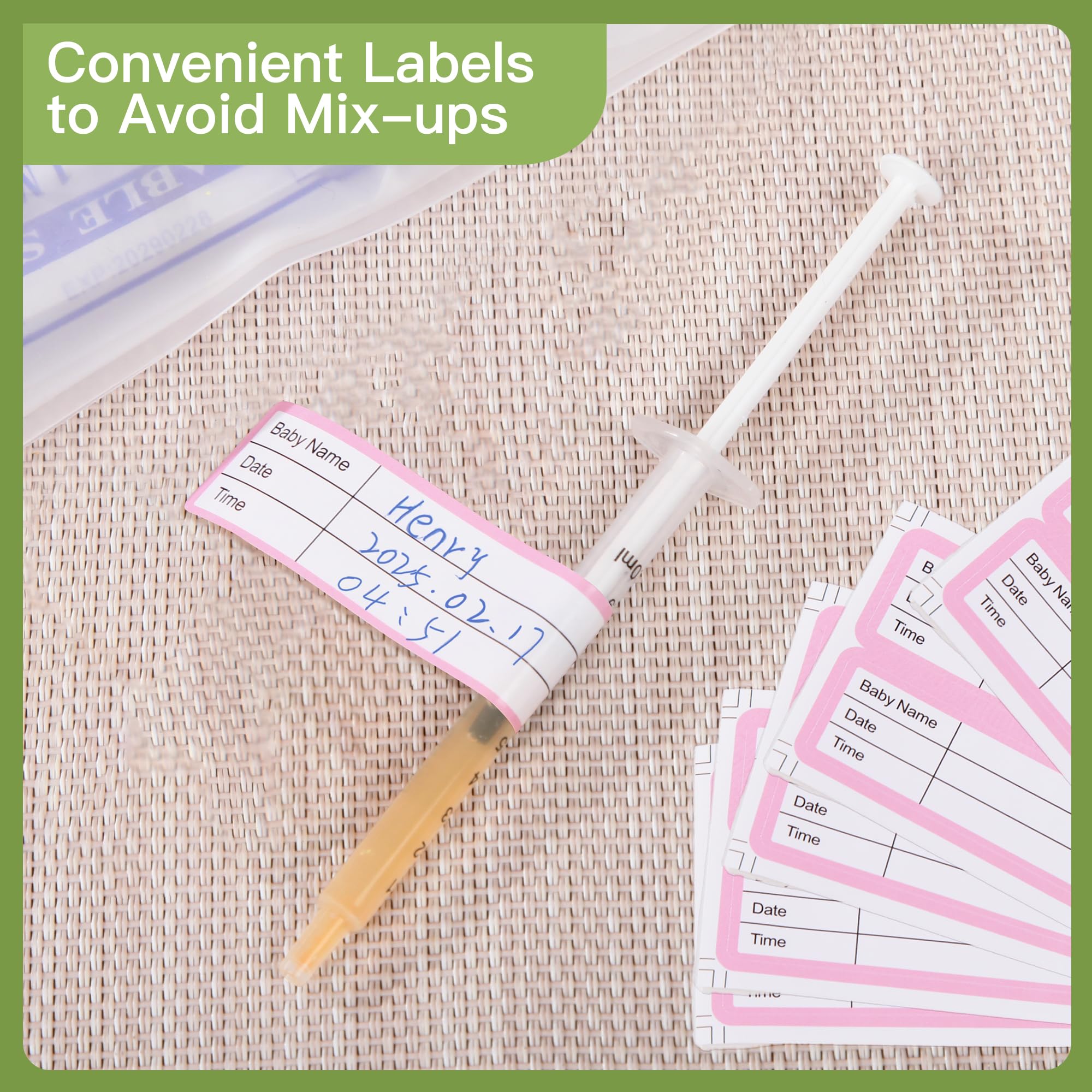 Gesumu Colostrum Collector Kit stickers help date and label samples for organized feeding prep