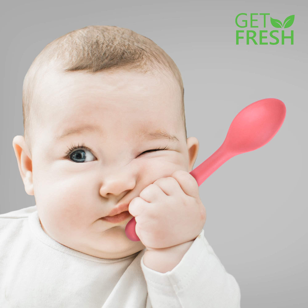 GET FRESH Bamboo Kids Spoons colorful palette on kitchen table