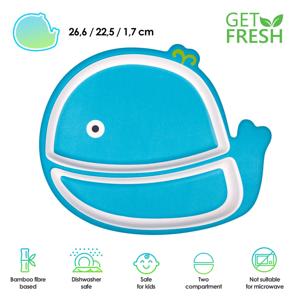 GET FRESH busy bee design plate supports independent eating with bright artwork.