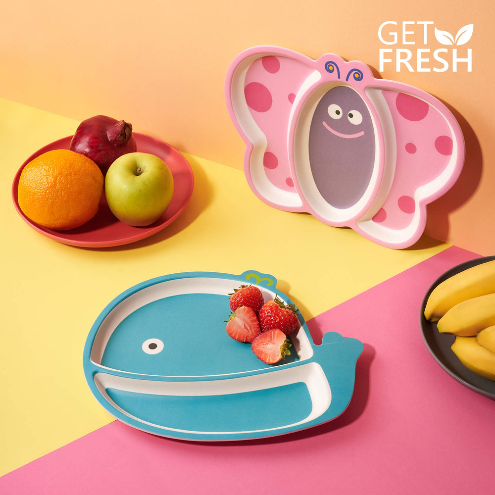 GET FRESH kid friendly plate with smooth edges supports safe self feeding.