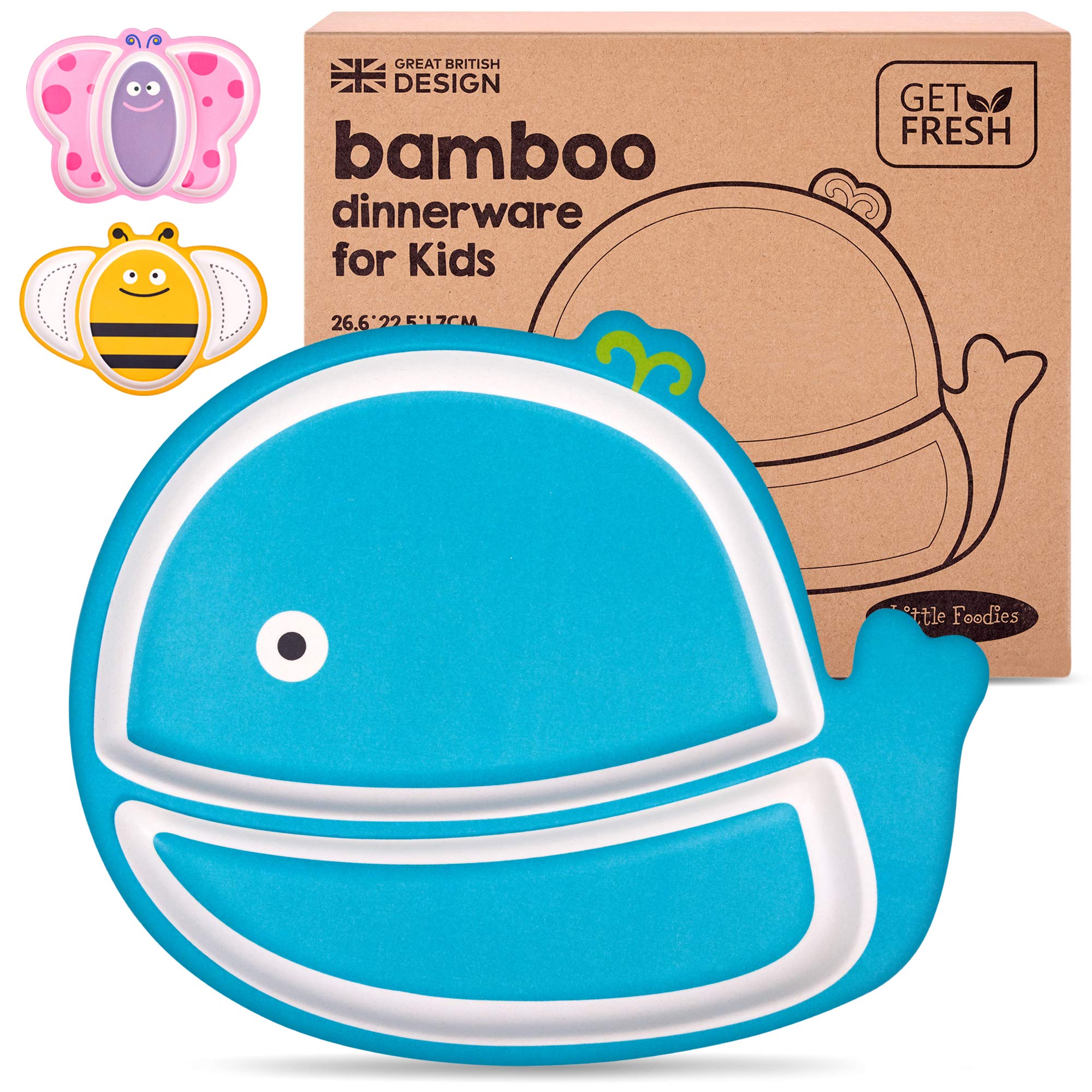GET FRESH whale divided plate shows two compartments for easy self feeding.